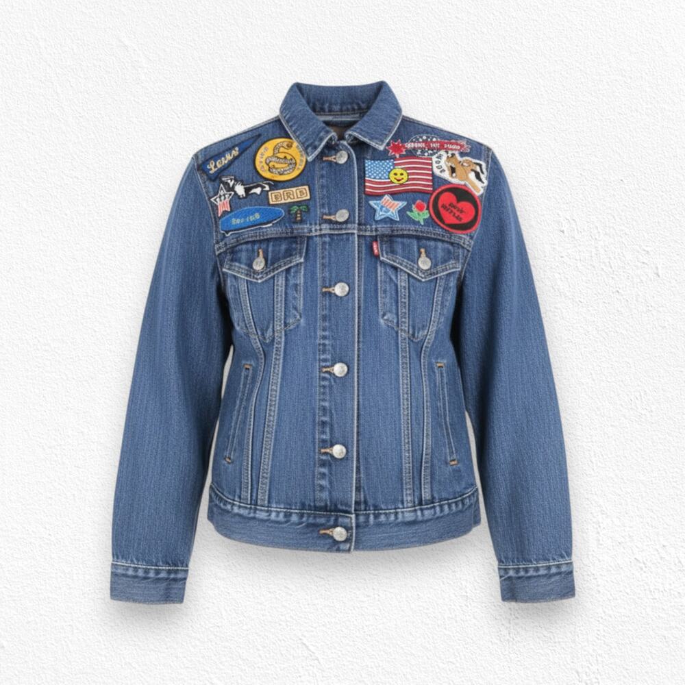 Levi’s Limited Edition Patchwork Trucker Jean Jacket Americana Graphic Denim XS